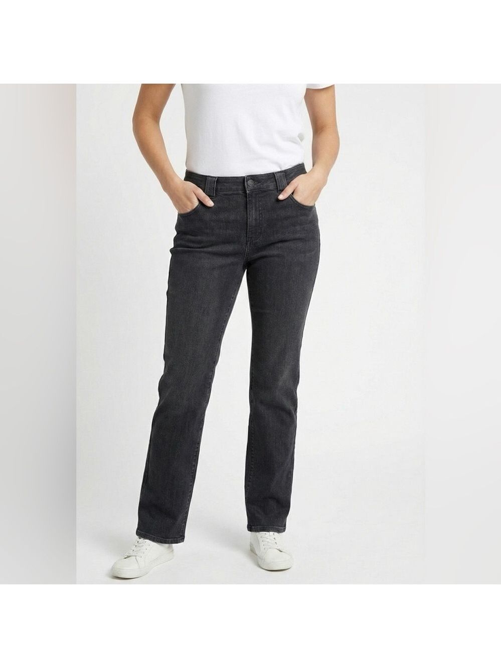 NYDJ Cotton Blend Stretch Black Wash Straight Leg 5 Pocket Jeans US Sz 16P